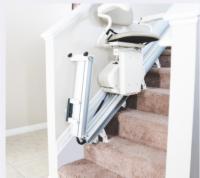 Folding Rail Fully Lifted to Clear Access at Bottom of Stairs